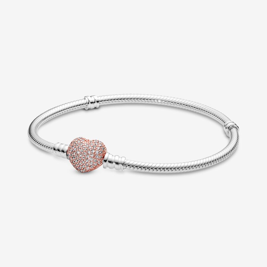 Pandora Moments Pav&eacute; Heart Clasp Snake Chain Bracelet