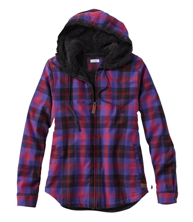 Women's Scotch Plaid Flannel Shirt, Sherpa-Lined Zip Hoodie