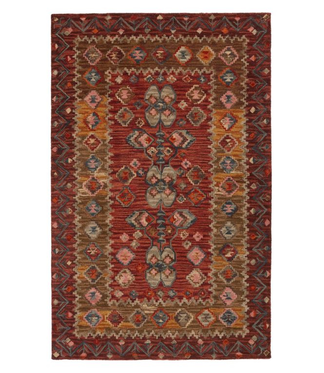 Double Border Wool Hooked Rug, Sienna Multi