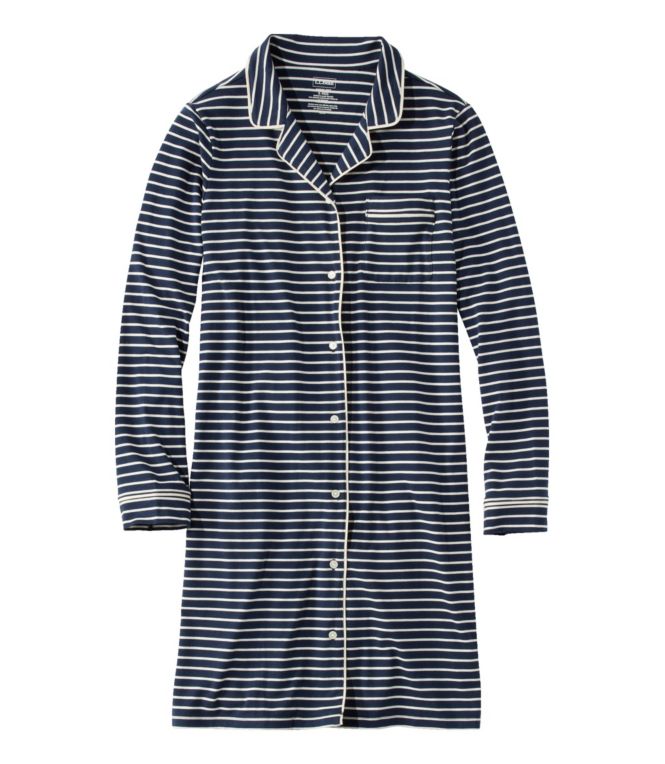 Women's Super-Soft Shrink-Free Button-Front Nightgown, Stripe