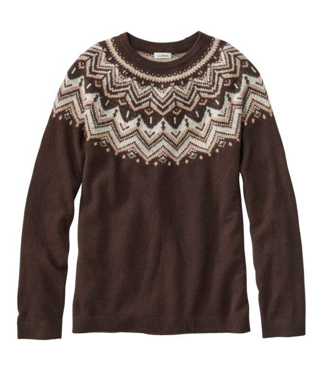 Women's Classic Cashmere Sweater, Crewneck Fair Isle