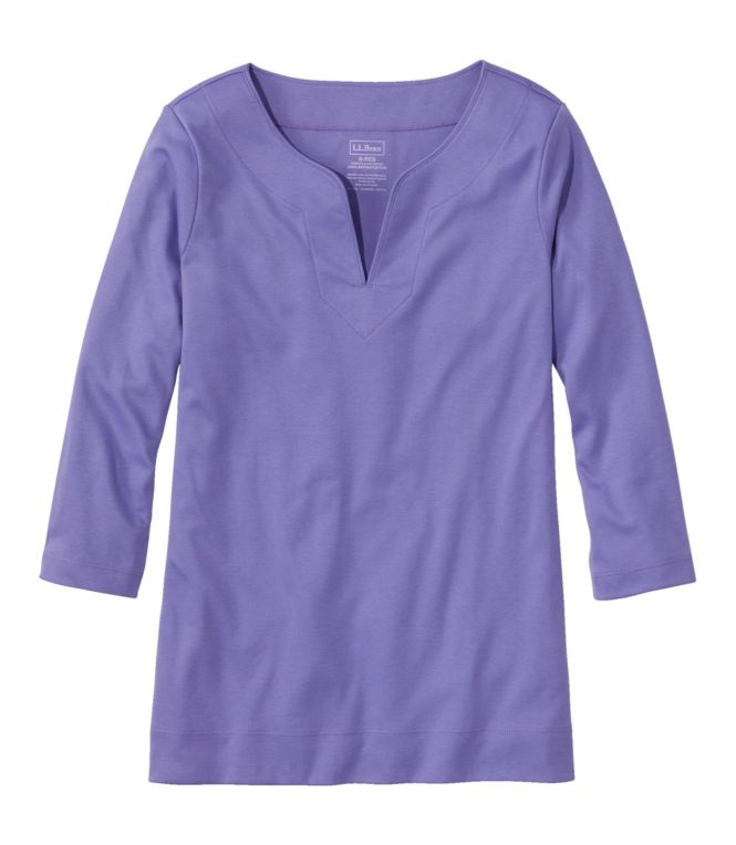 Women's Pima Cotton Tunic, Three-Quarter-Sleeve Splitneck