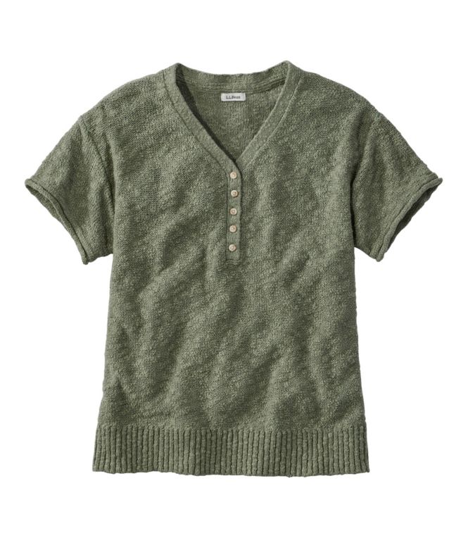 Women's Midweight Cotton Slub Sweater, Henley Short-Sleeve