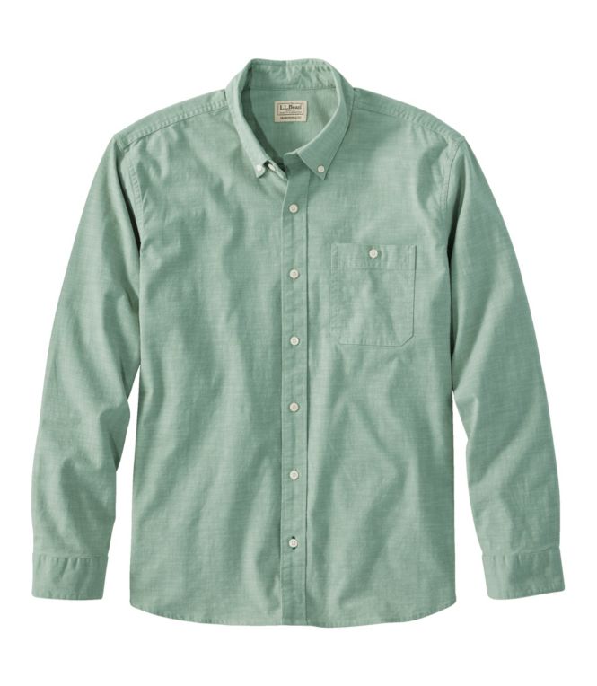 Men's Comfort Stretch Chambray Shirt, Traditional Untucked Fit, Long-Sleeve