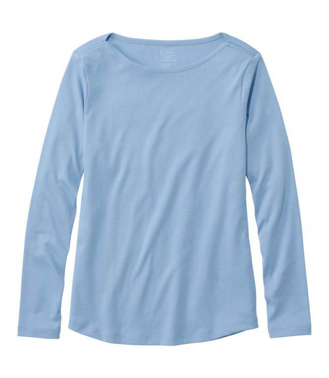 Women's Pima Cotton Shaped Tee, Long-Sleeve Boatneck