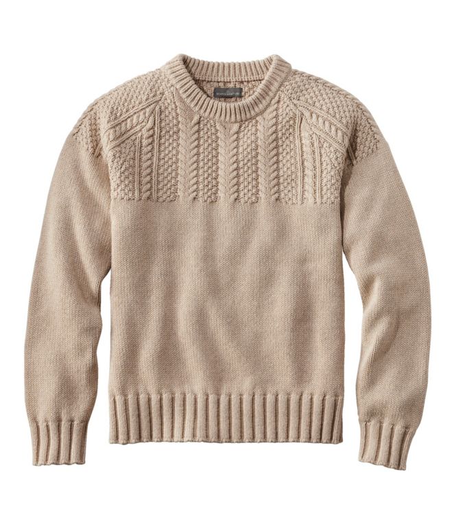 Men's Signature Cotton Fisherman Sweater, Yoke Crewneck