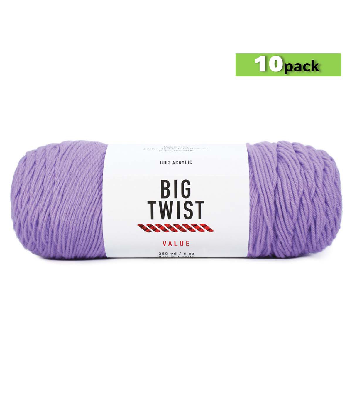 10pk Solid Lilac Medium Weight Acrylic 380yd Value Yarn by Big Twist