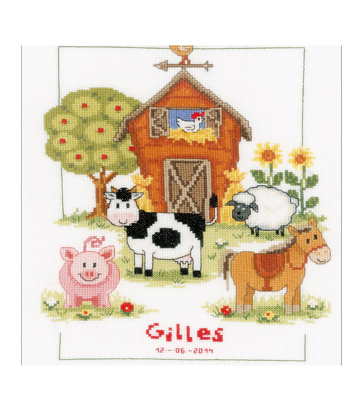 Vervaco 9 x 11.5 At the Farm Record Counted Cross Stitch Kit