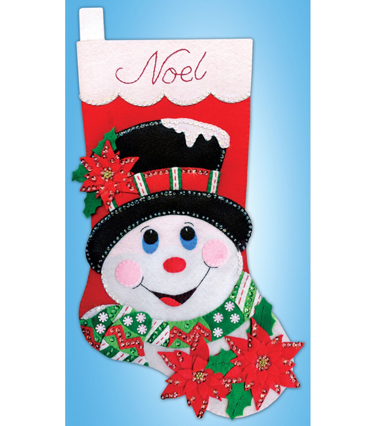 Design Works 18 Poinsettia Snowman Felt Stocking Embroidery Kit