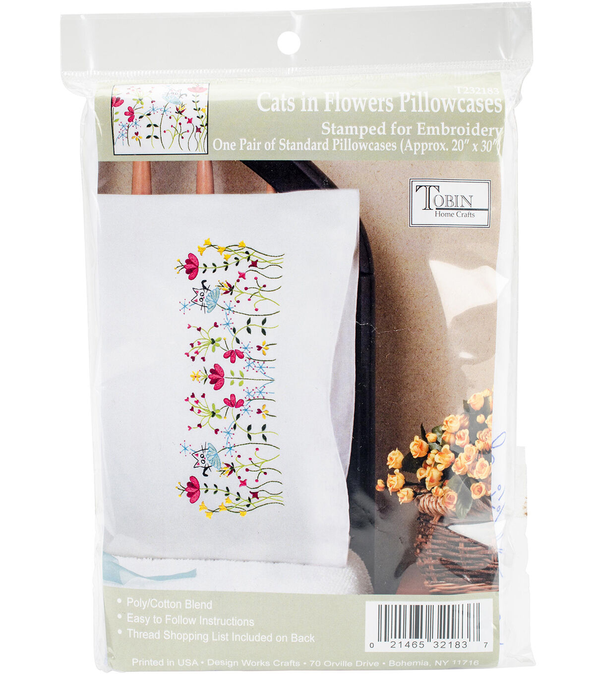 Tobin 30 x 20 Cats in Flowers Embroidery Pillowcases 2pk