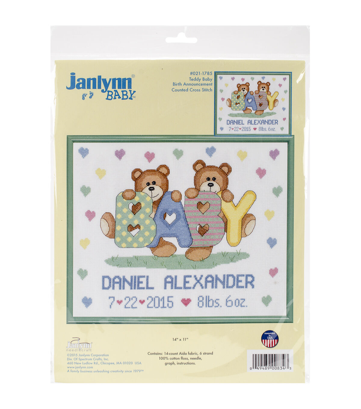 Janlynn 14 x 11 Teddy Baby Counted Cross Stitch Kit