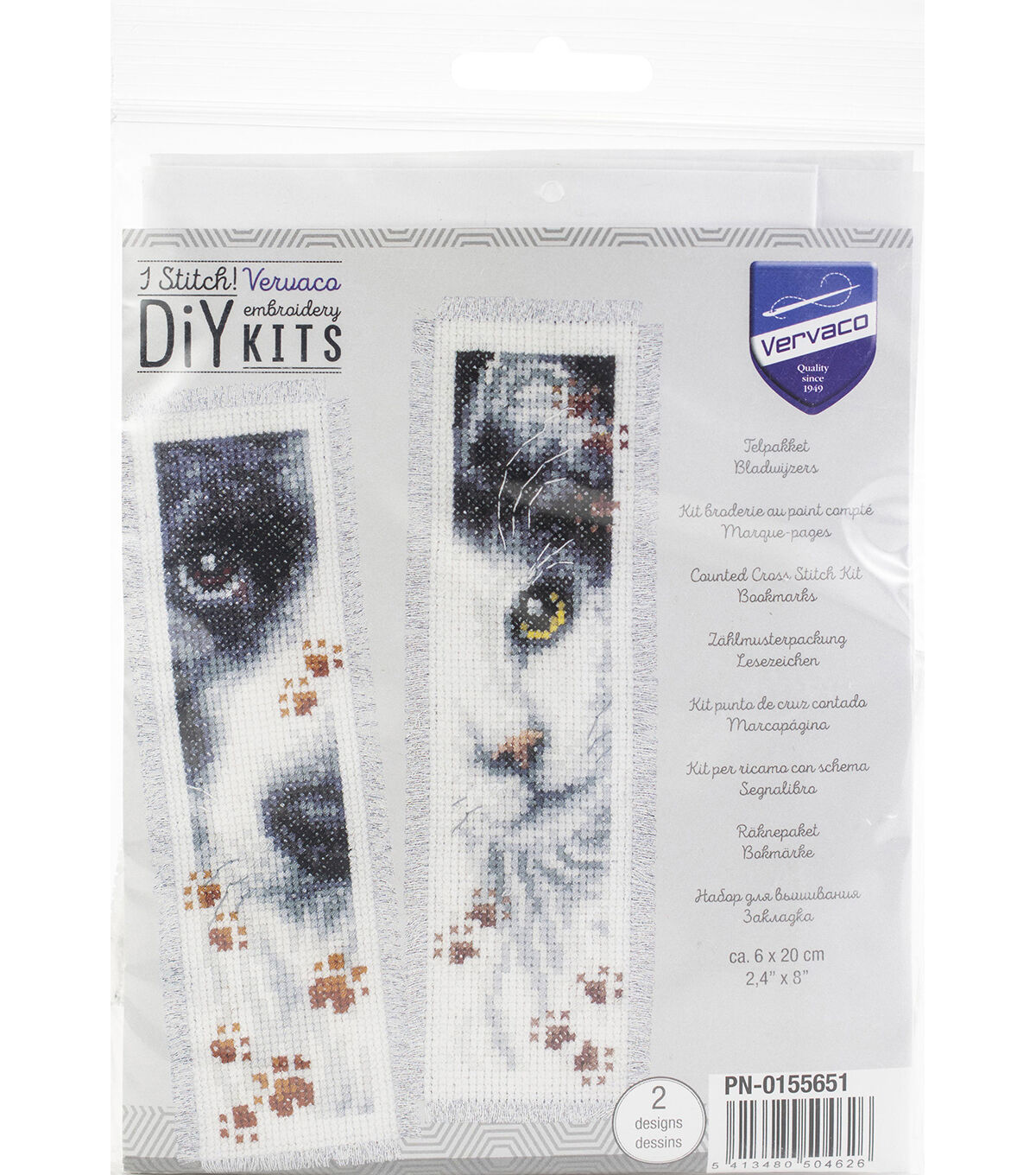 Vervaco 2 x 8 Dog & Cat Bookmark Counted Cross Stitch Kit 2ct