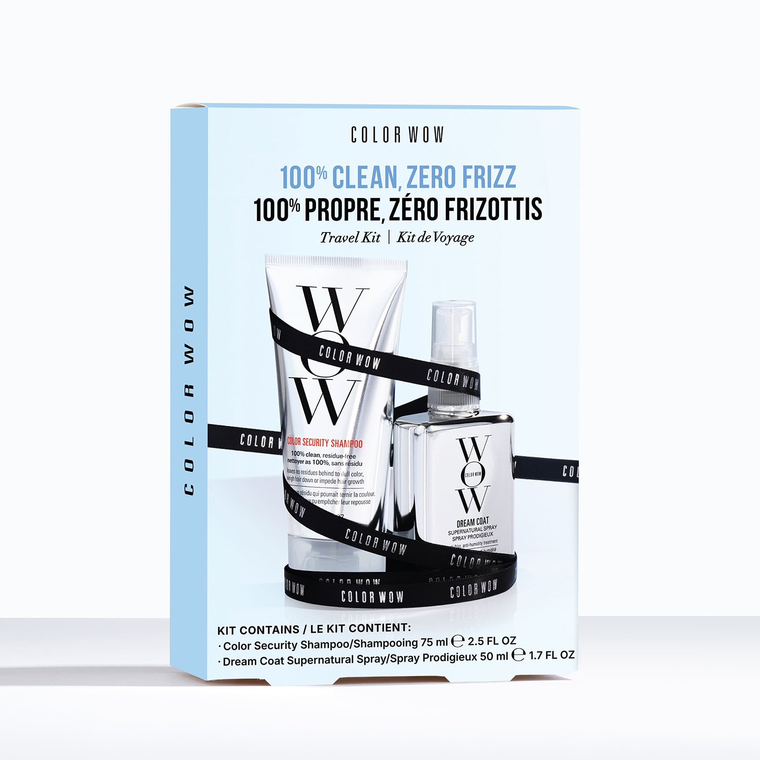 100% Clean, Zero Frizz - Estuche de cuidado del cabello formato viaje