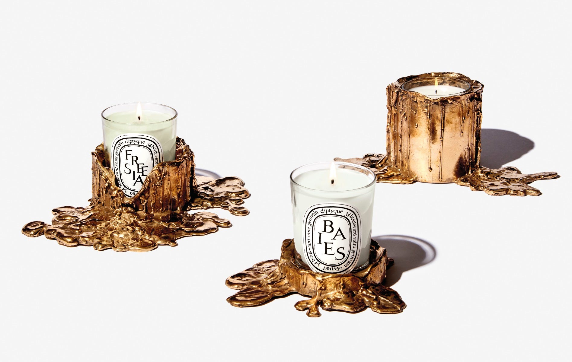 Large gold bronze candle holder - For classic candles