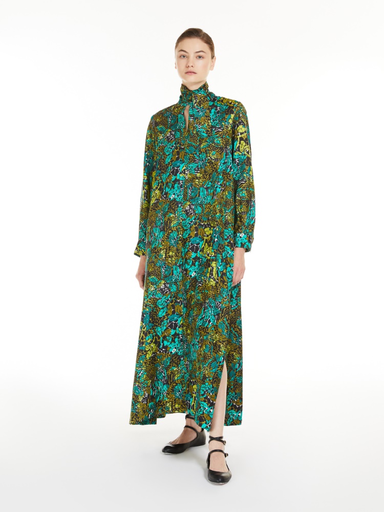 Printed silk shirt dress