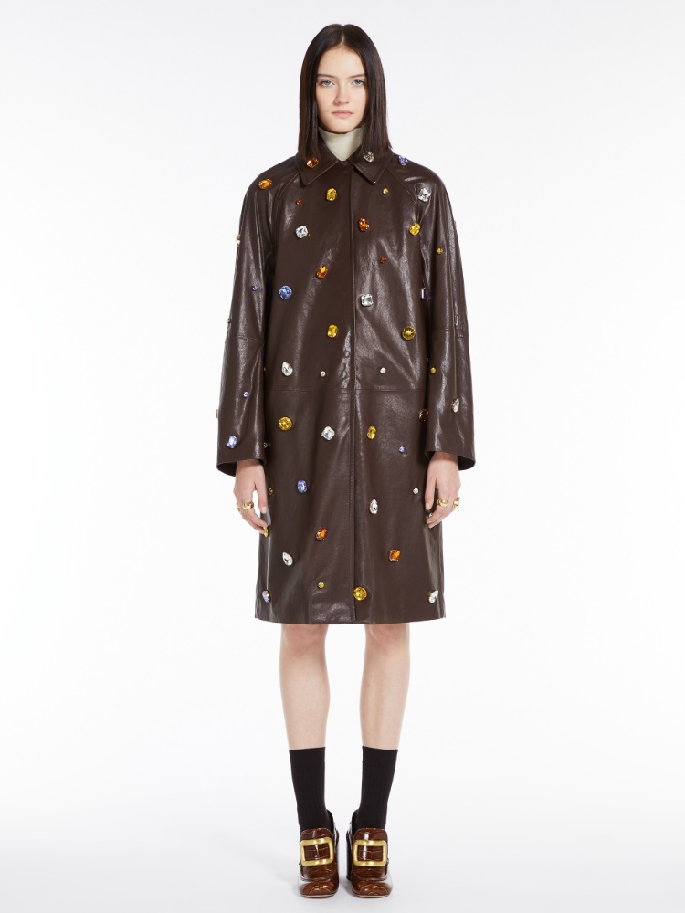 Coat in nappa leather with crystals