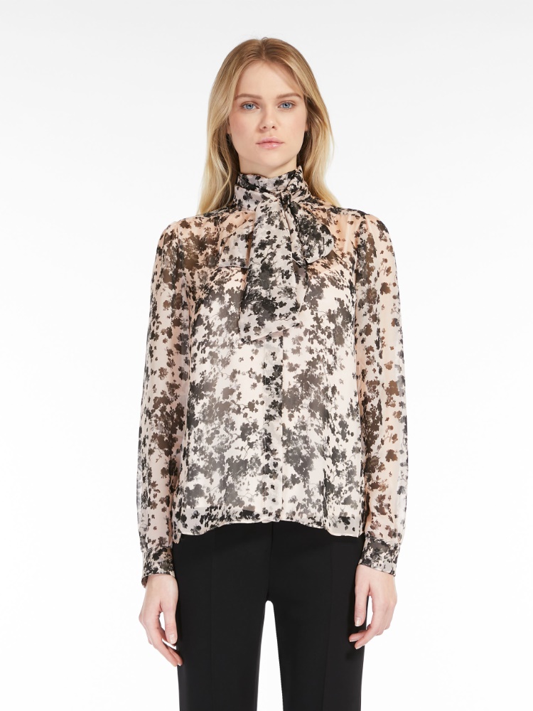 Printed silk foulard shirt