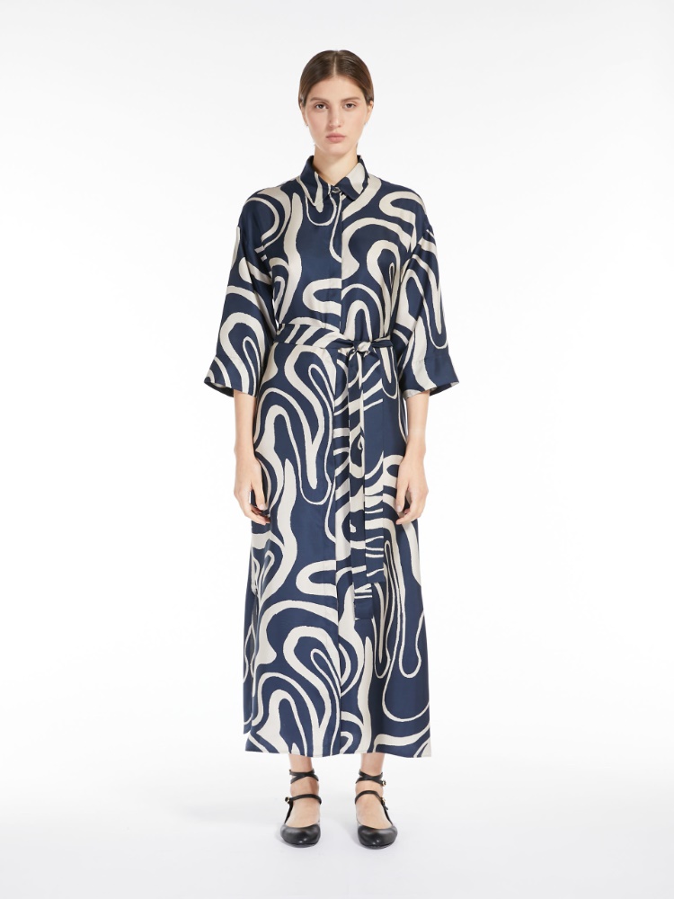 Printed silk shirt dress
