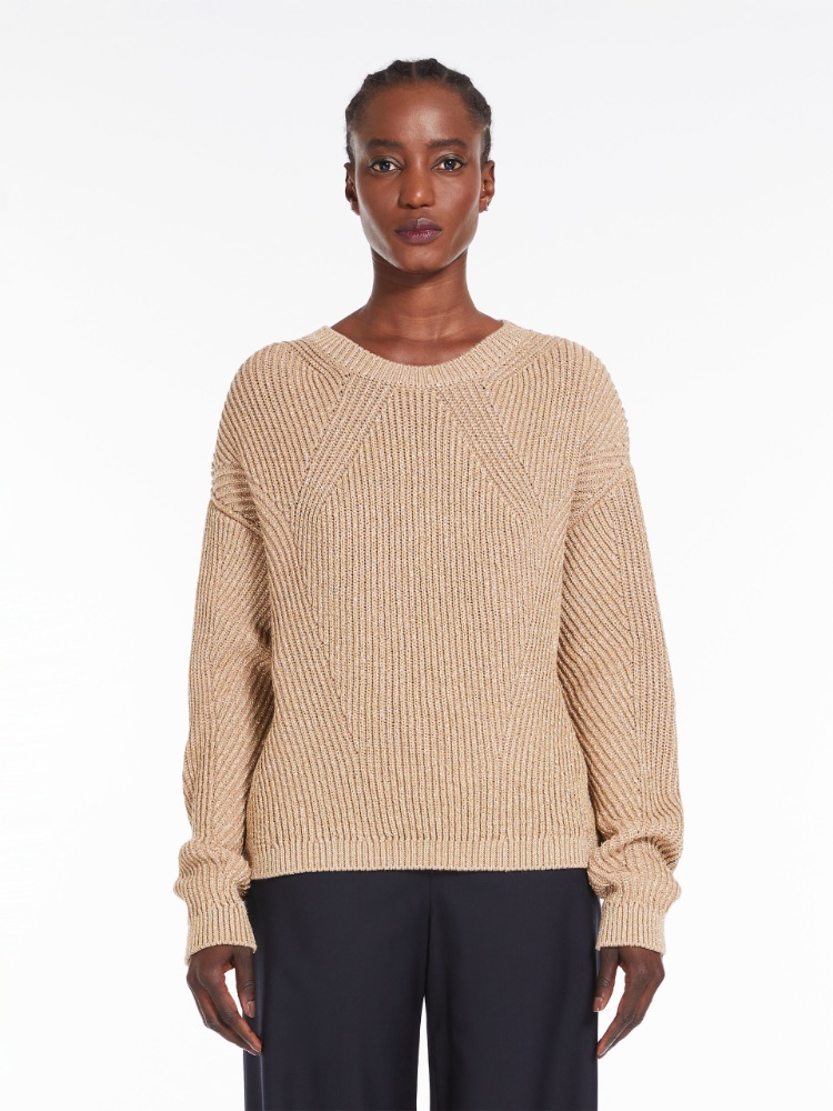Rib-knit lurex yarn sweater