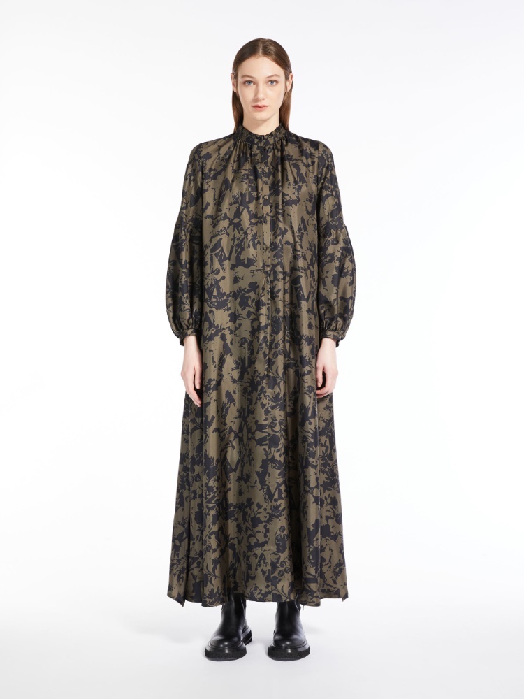 Printed silk twill dress