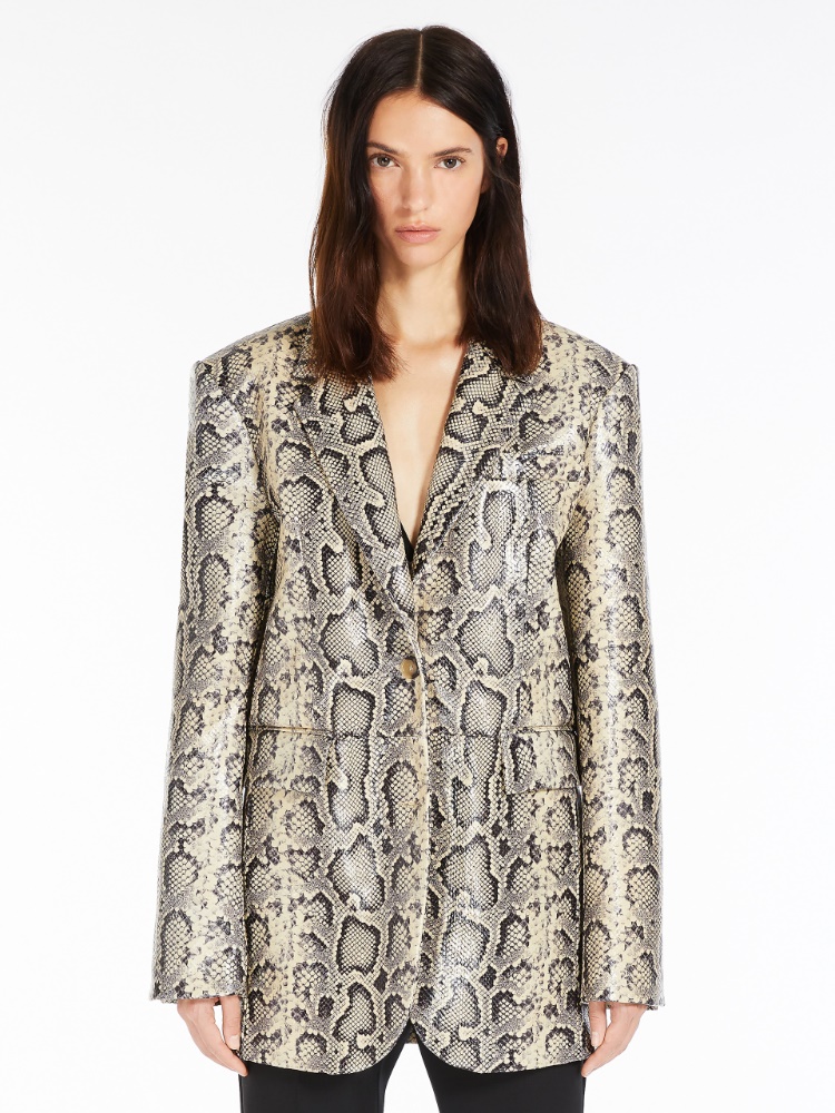 Oversized python-print leather blazer