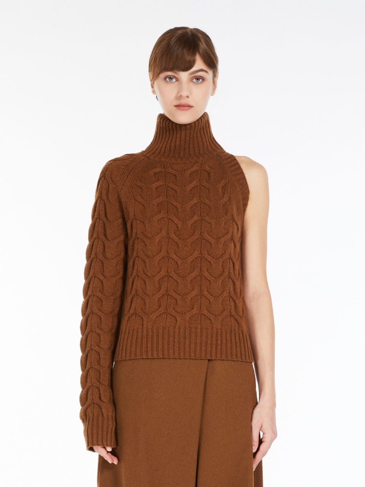 Wool and cashmere one-shoulder turtleneck