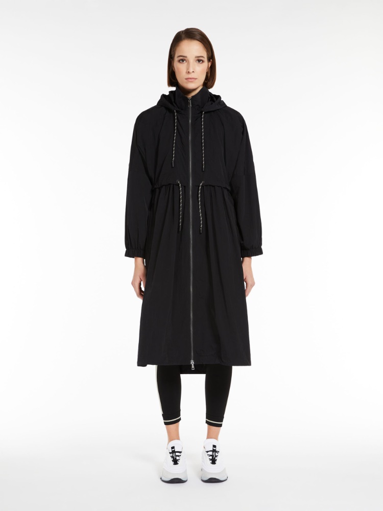 Hooded taffeta duster coat