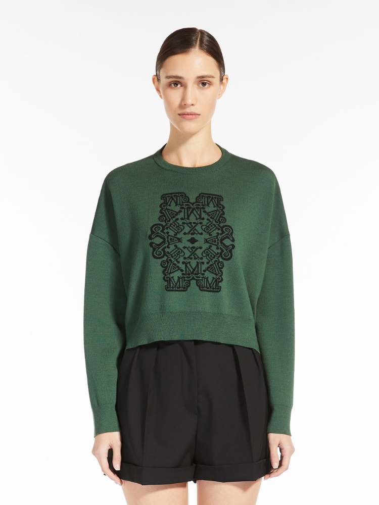Cropped jumper in jacquard wool