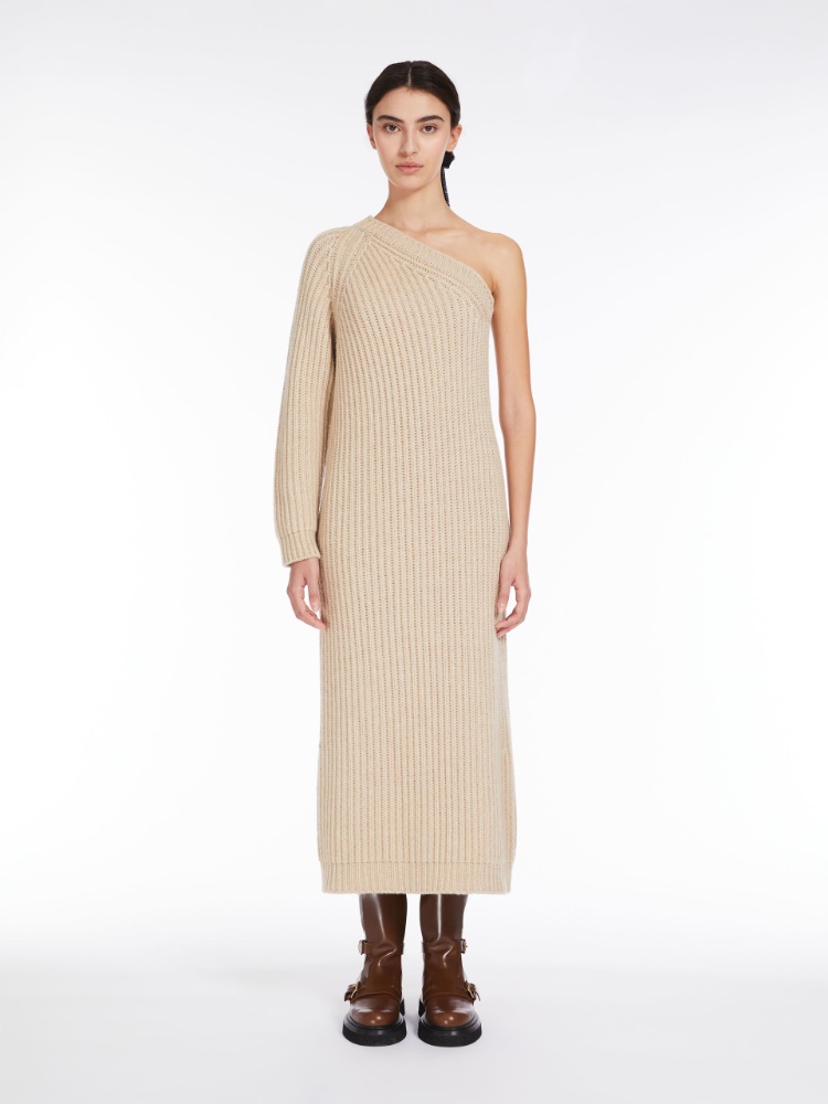 Ribbed wool and cashmere one-shoulder dress