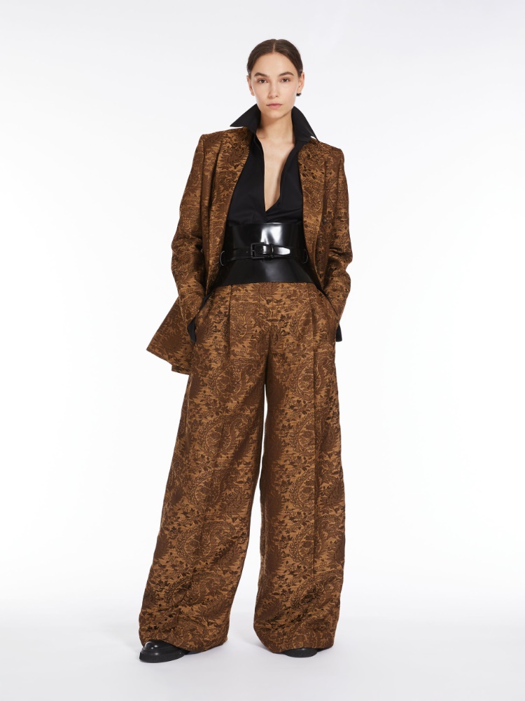 Wide, jacquard wool trousers