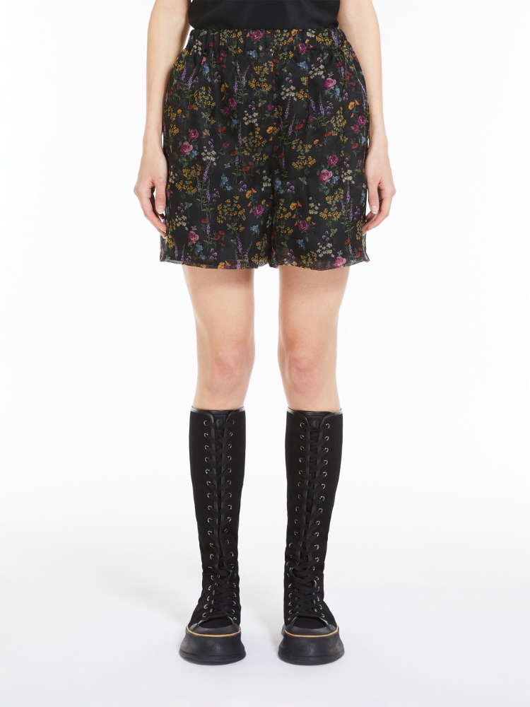 Floral silk organza shorts