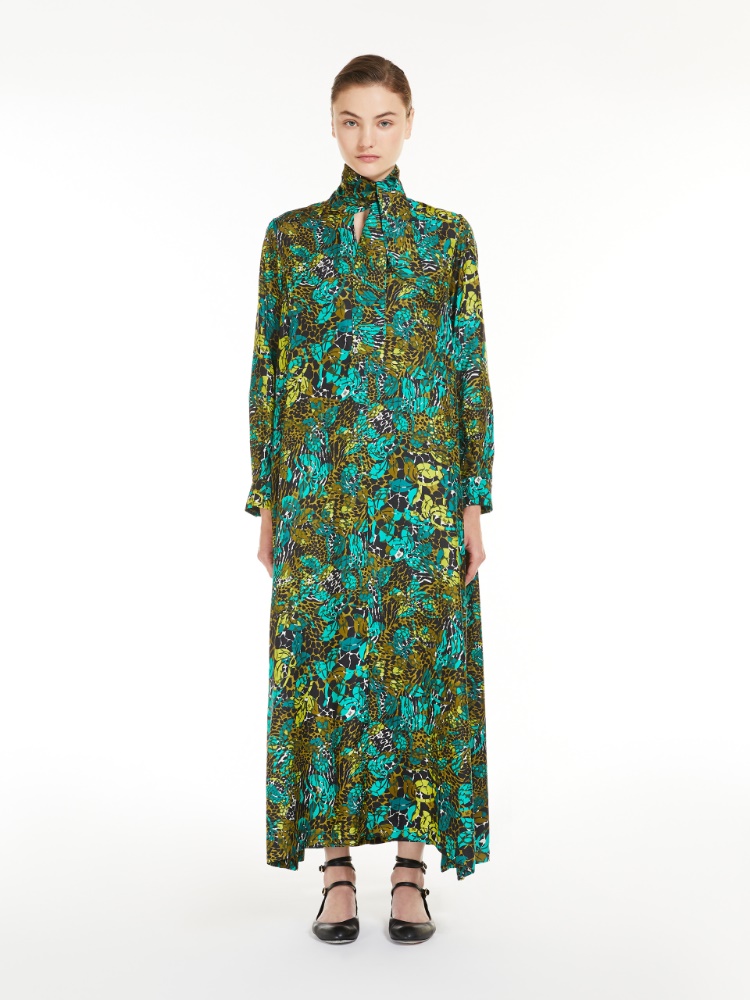 Printed silk shirt dress