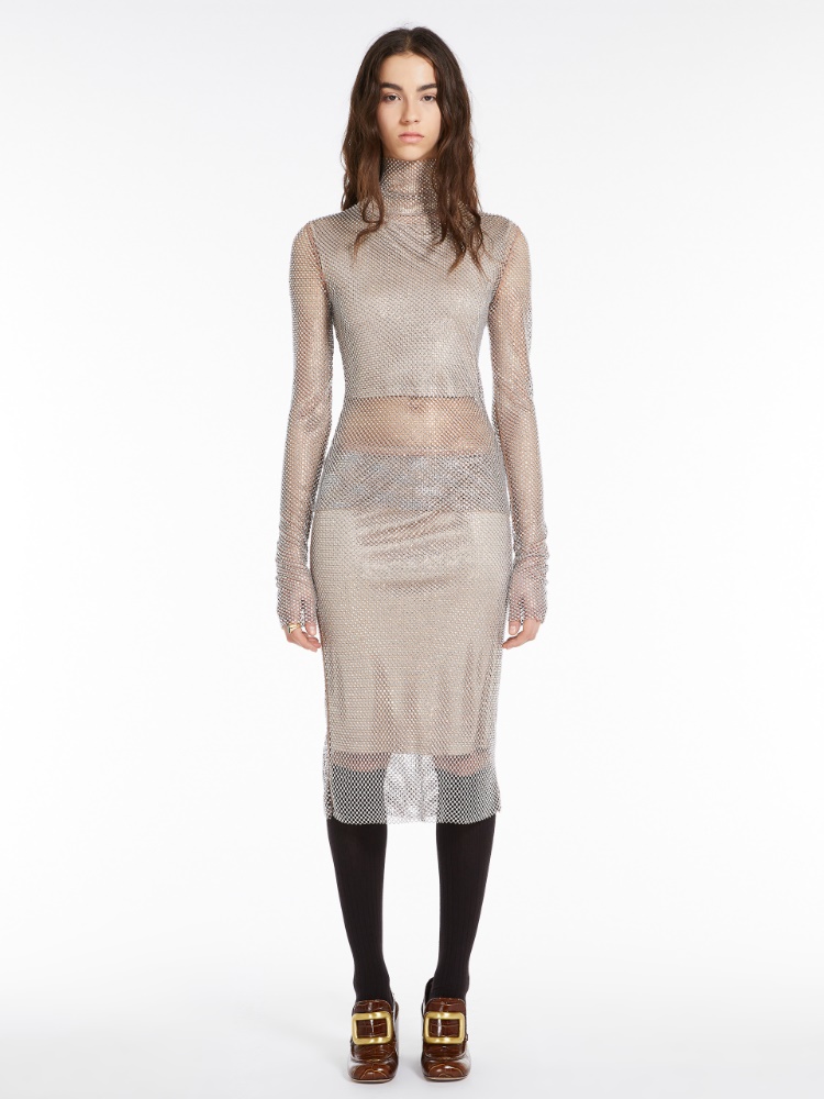 Turtle neck in mesh with rhinestones