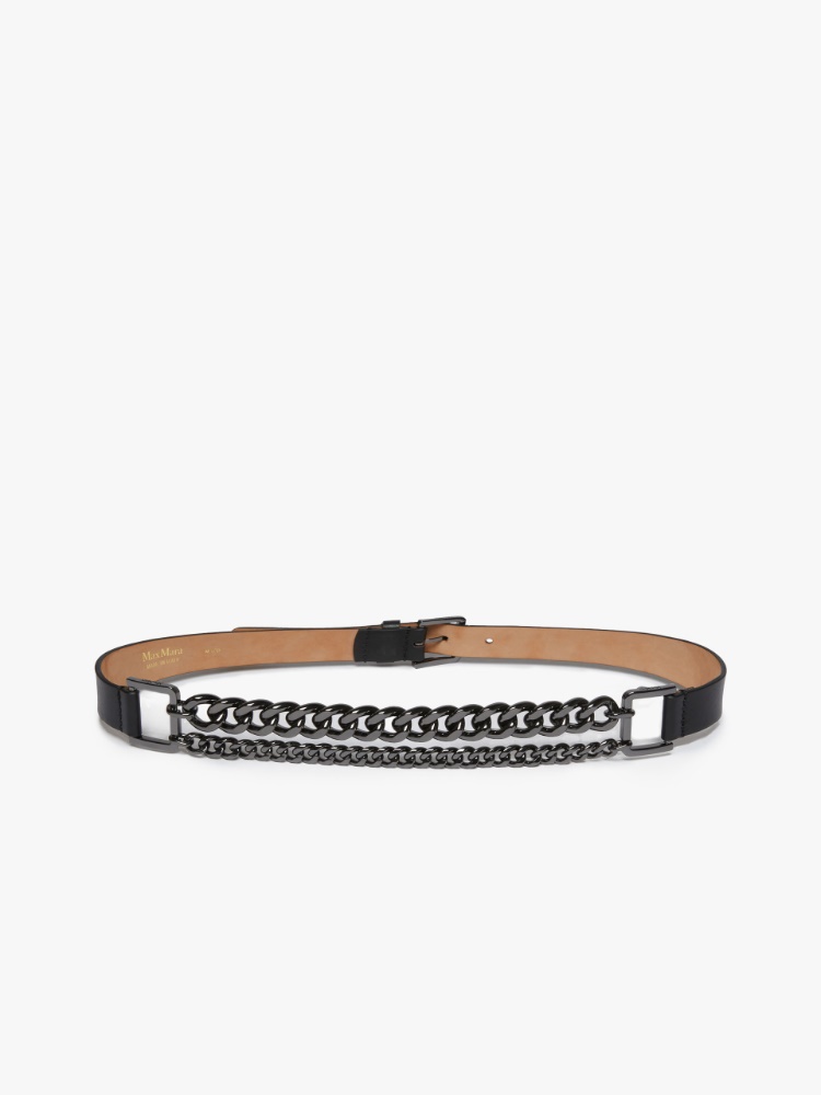 Chain-embellished leather belt