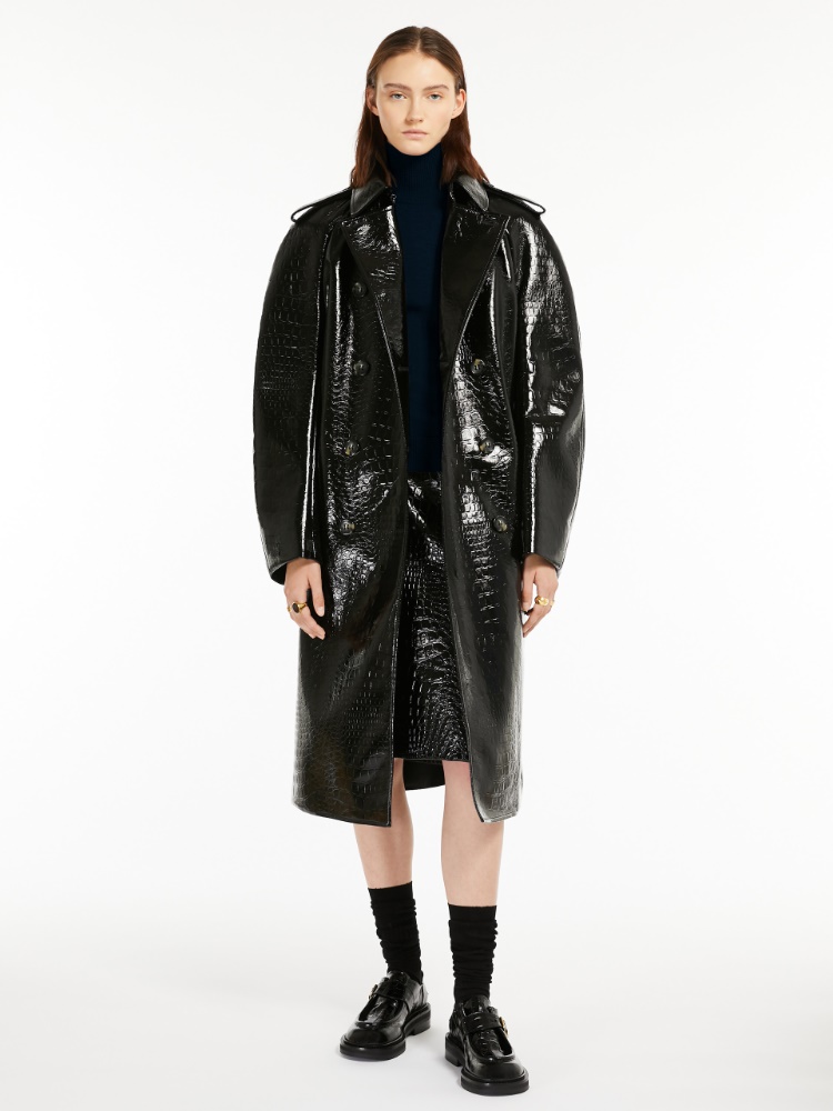 Trench coat in crocodile-effect vinyl fabric