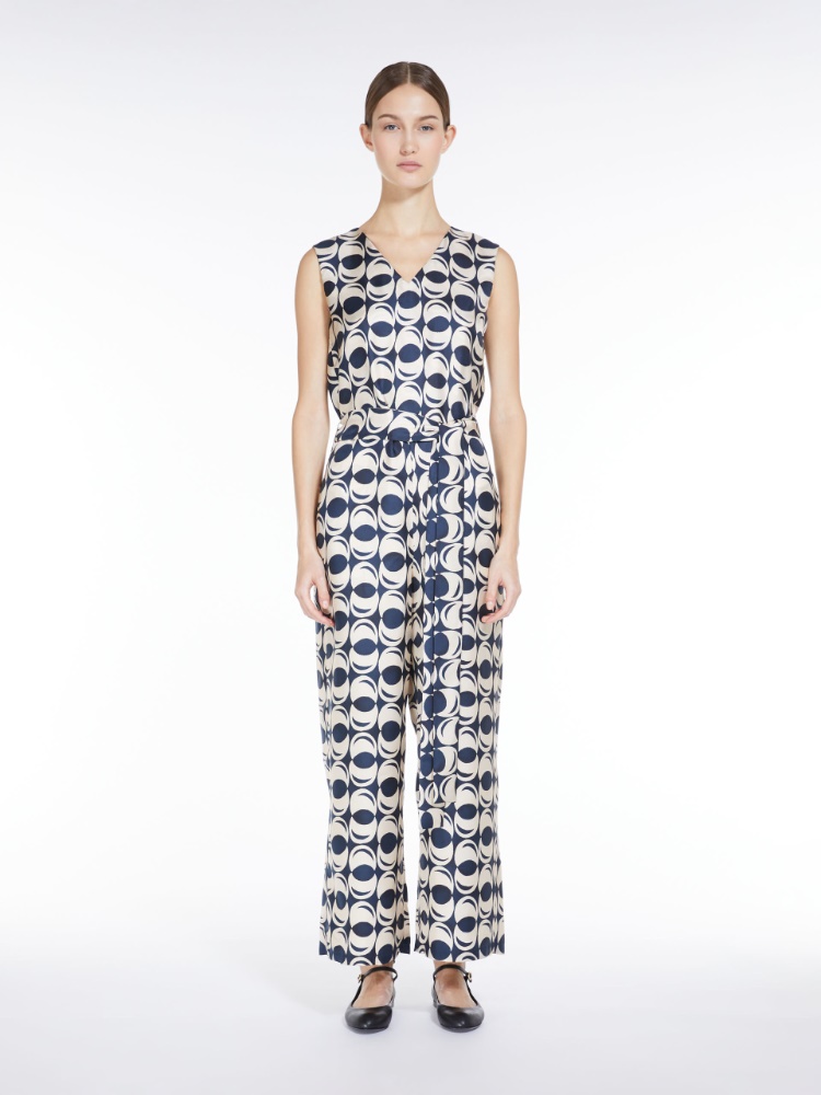 Printed silk twill jumpsuit