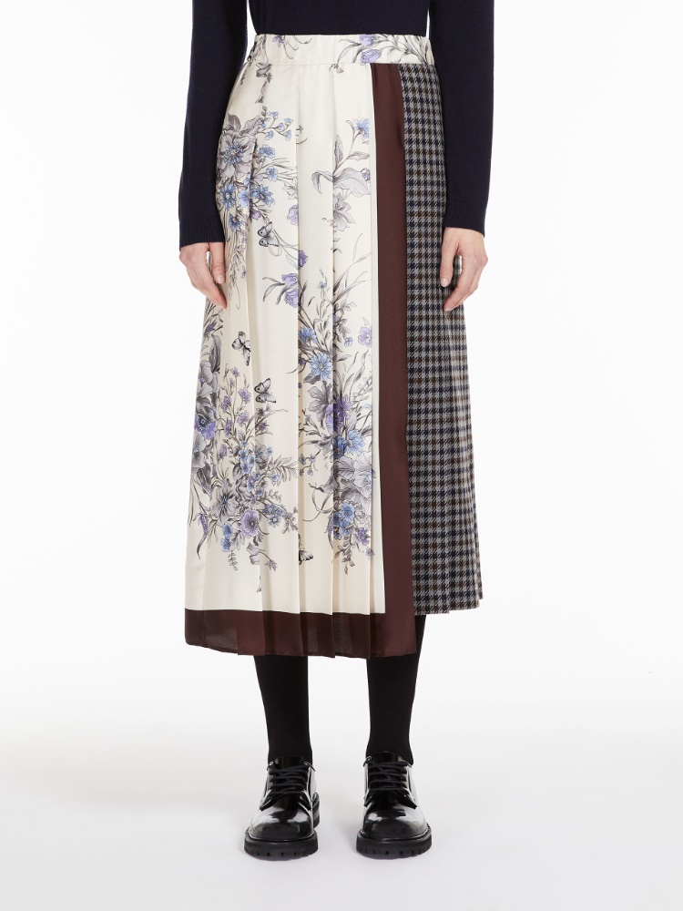 Wool and cotton basketweave skirt