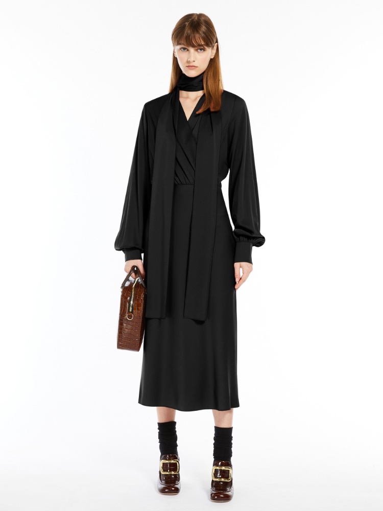 Sash-detail long silk dress