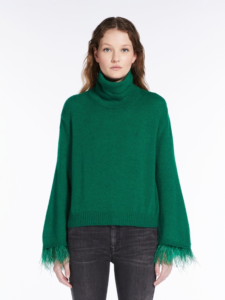 Feather-detail mohair cropped sweater