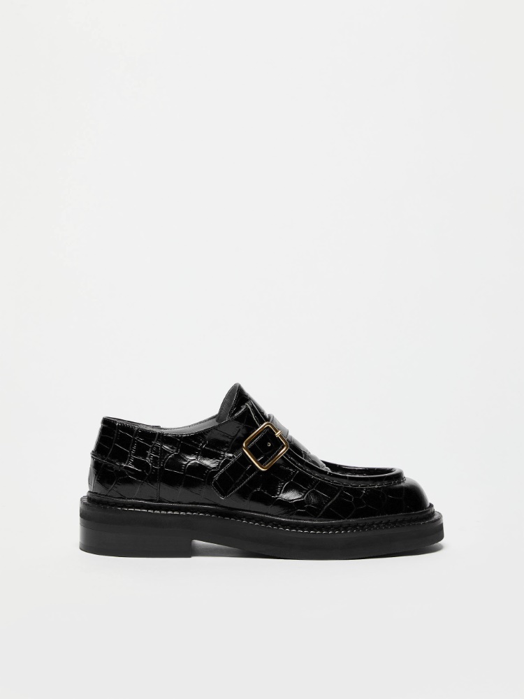 Crocodile-print leather moccasins