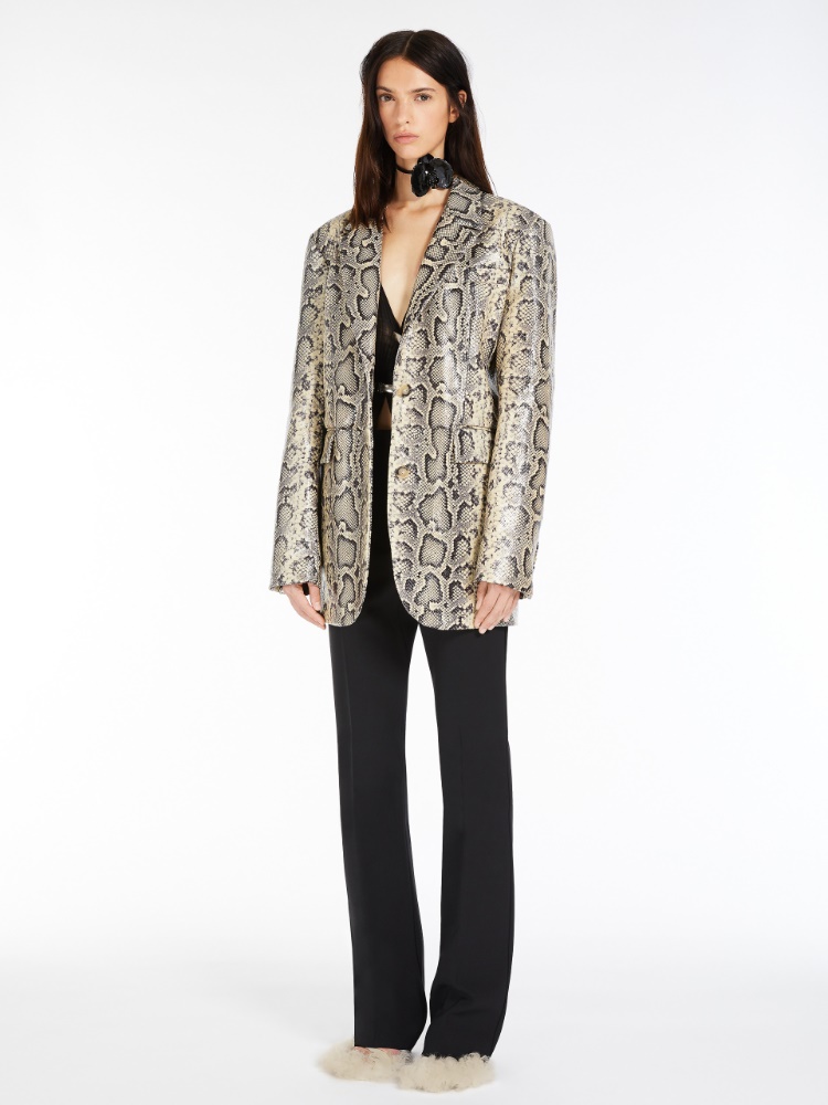 Oversized python-print leather blazer