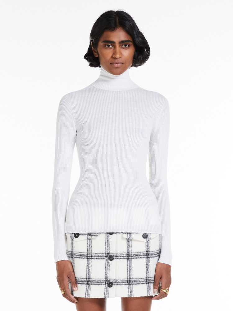 Pure virgin wool mock polo-neck sweater