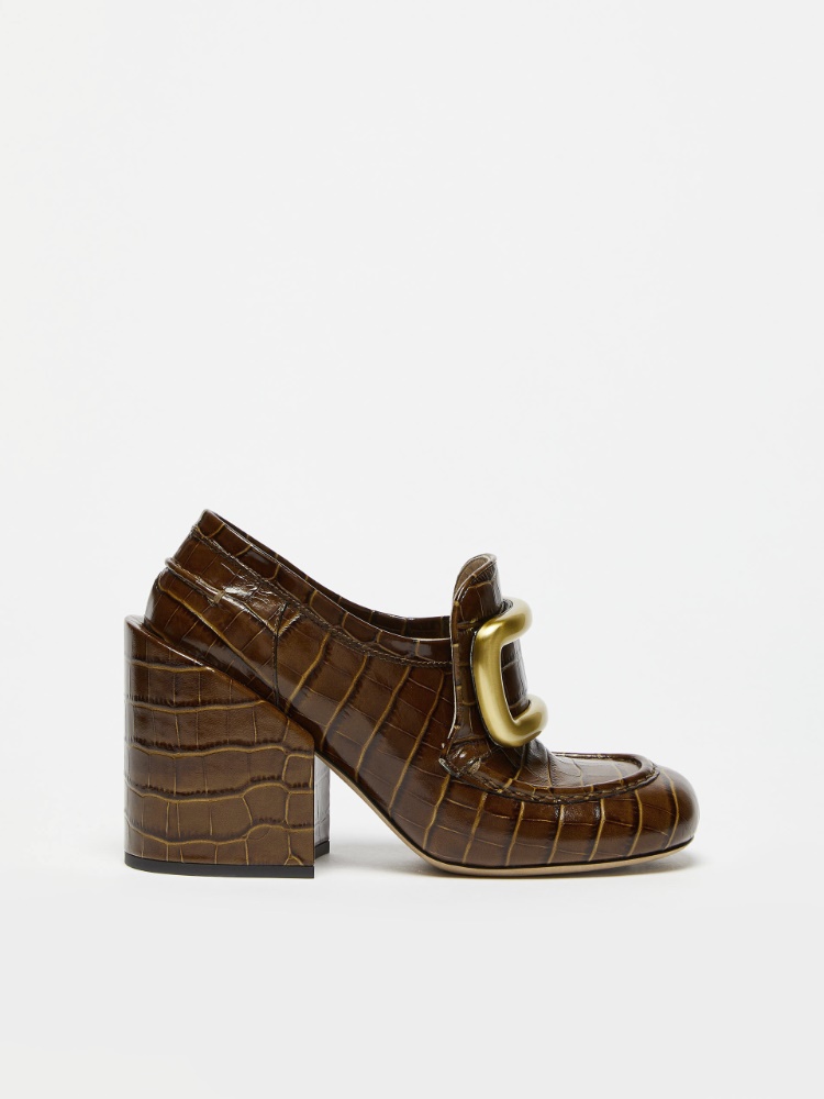Crocodile-embossed leather loafer with heel