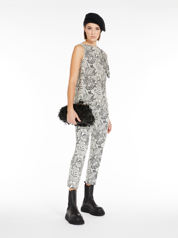 Printed cotton cigarette-cut trousers