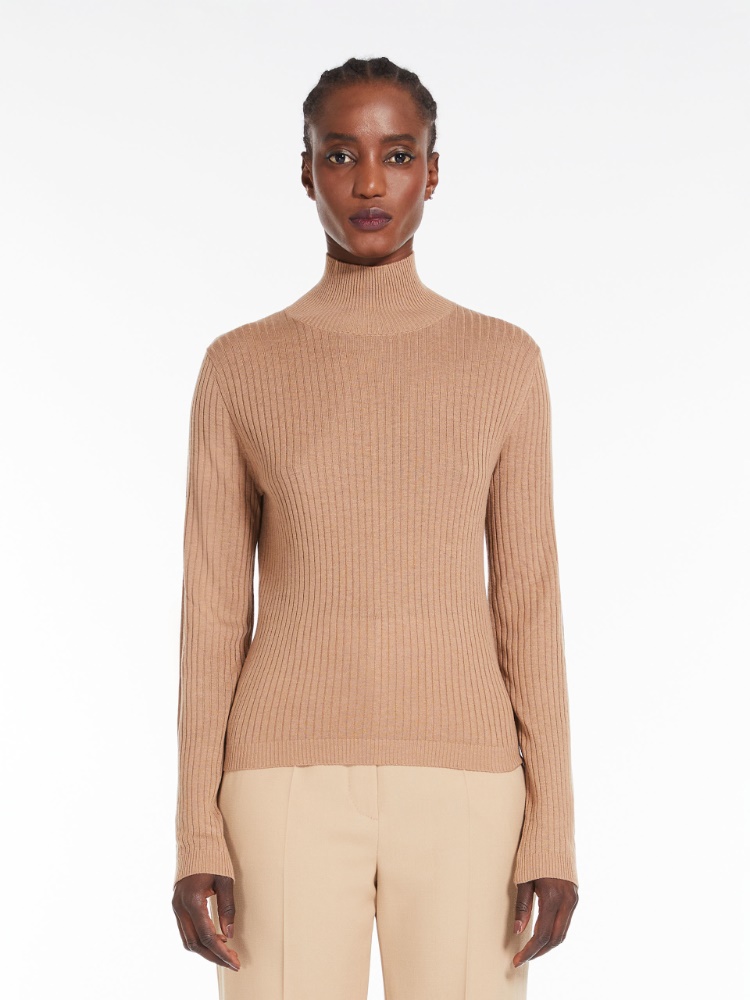 Rib-knit wool and silk polo-neck sweater