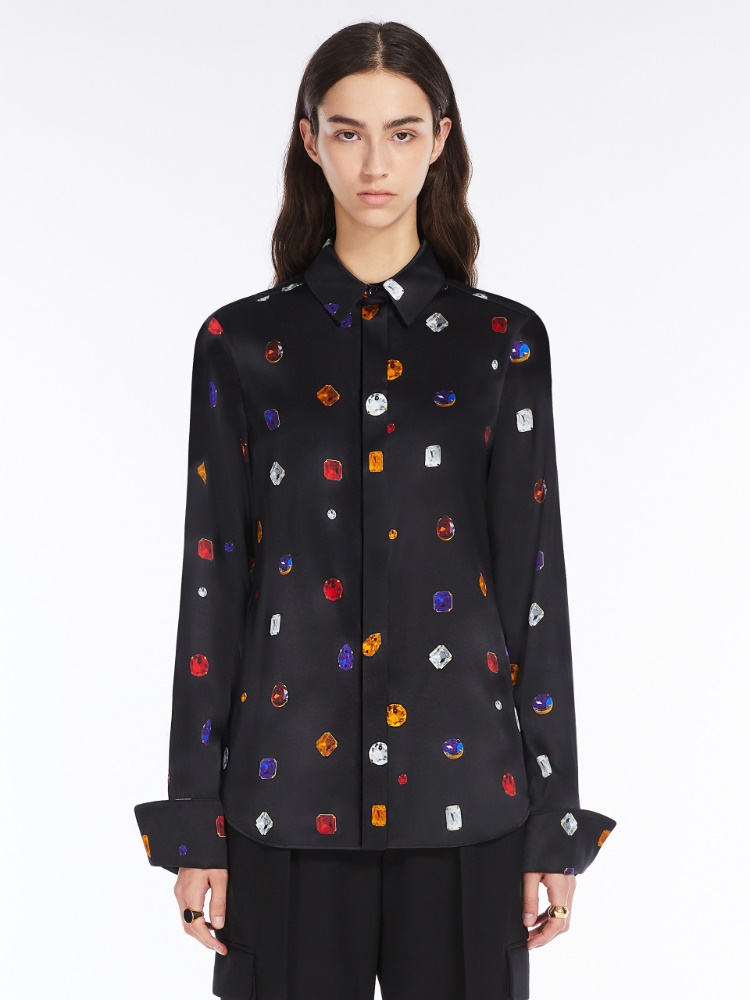Satin shirt printed with gem pattern