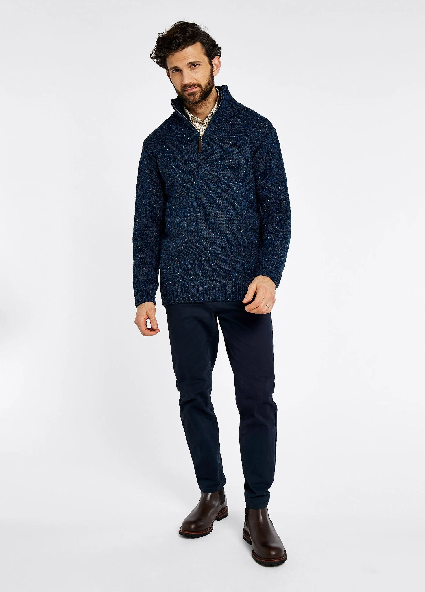 Callaghan Men's Irish Knit Donegal Sweater - Navy