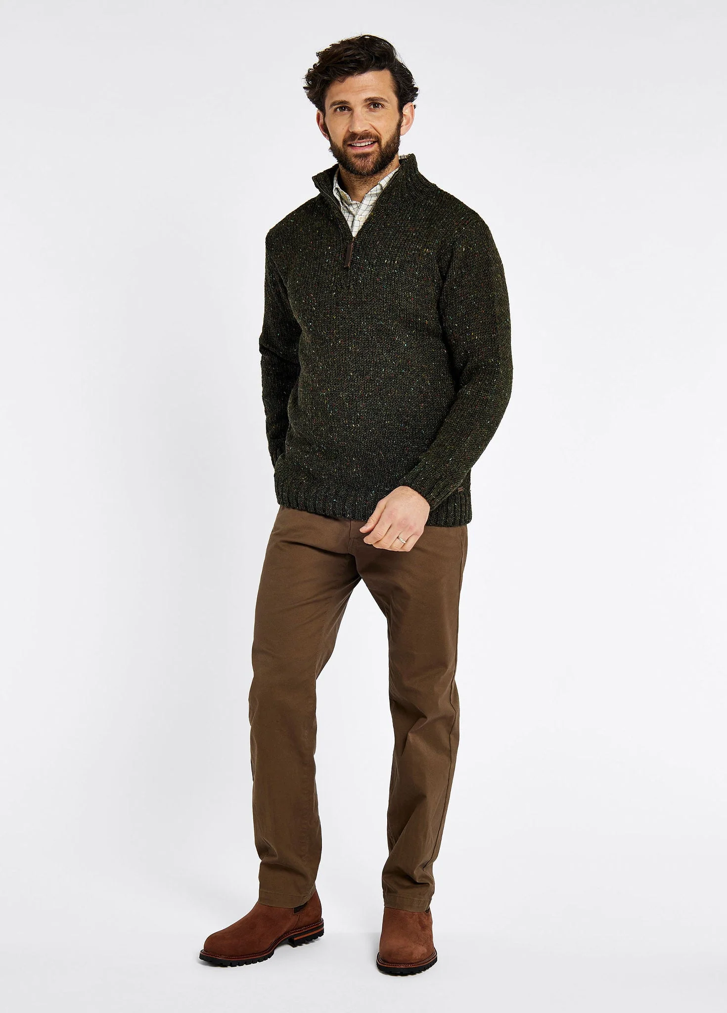 Callaghan Men's Irish Knit Donegal Sweater - Olive