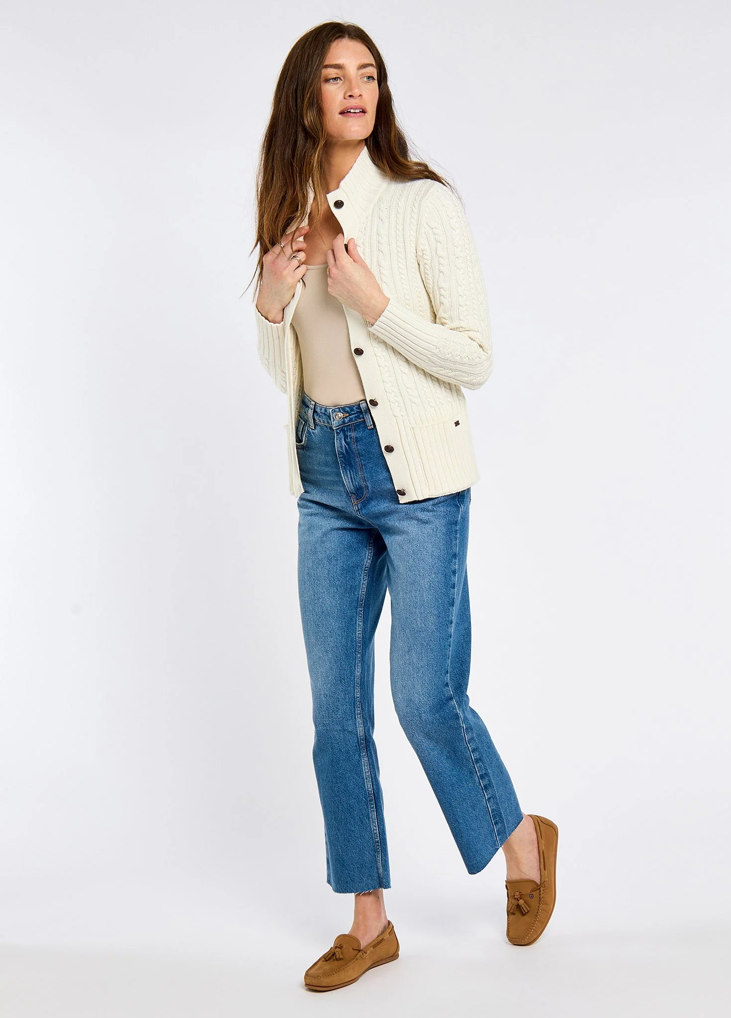 Ardrahan Ladies' fisherman cardigan - Oyster