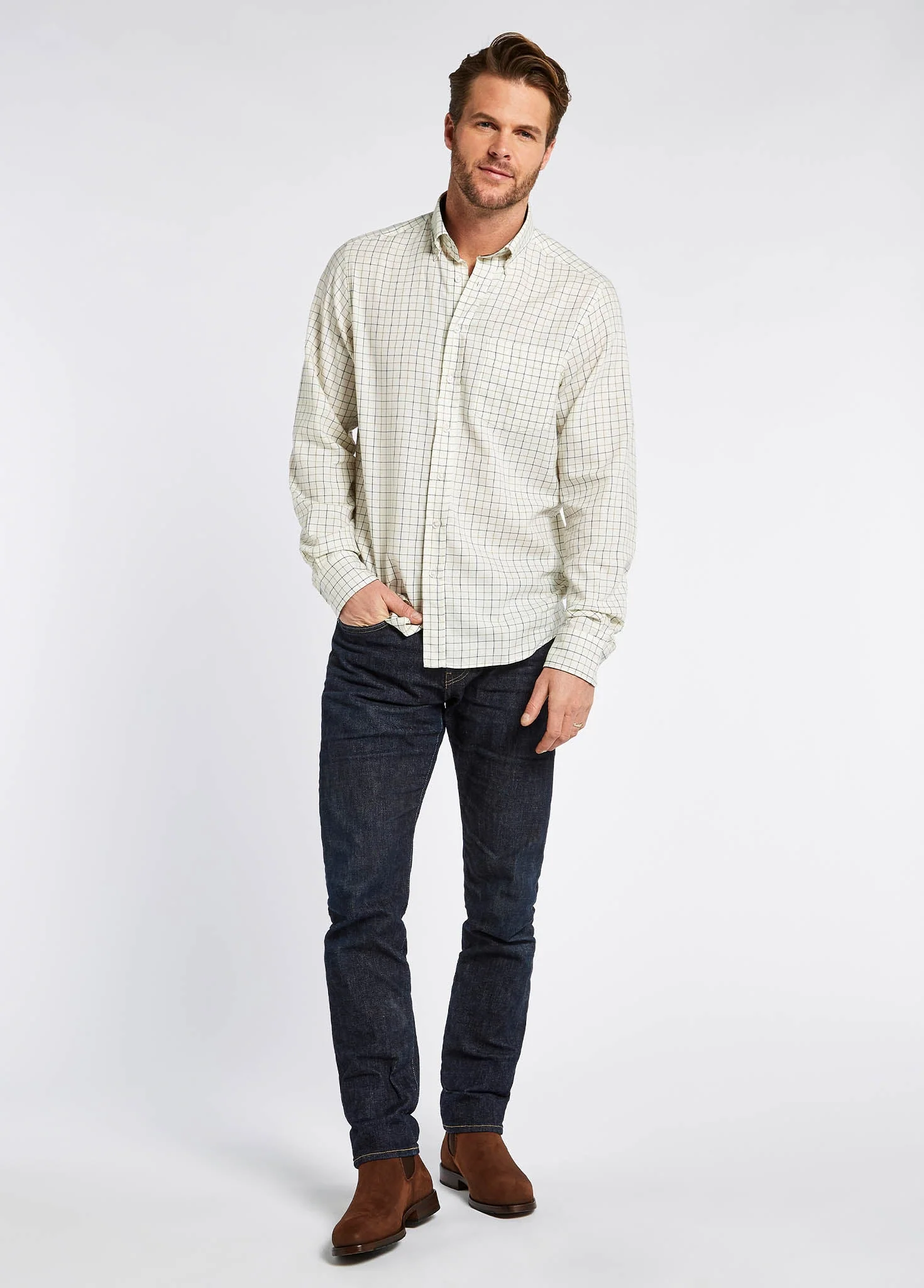 Hollymount Men's Check Shirt - Cream